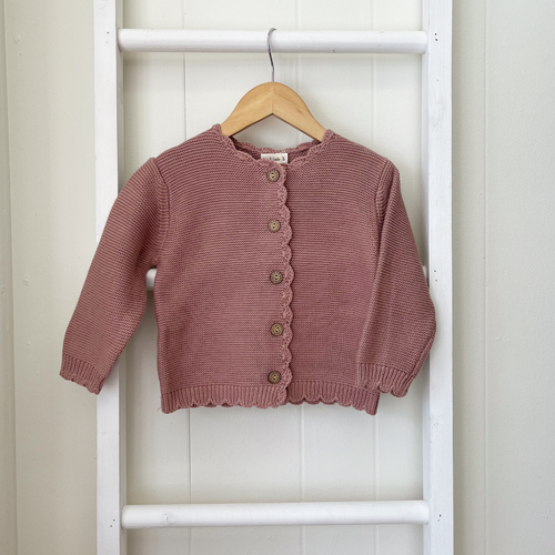 Scallop Edge Knit Cardigan - Dusty Pink