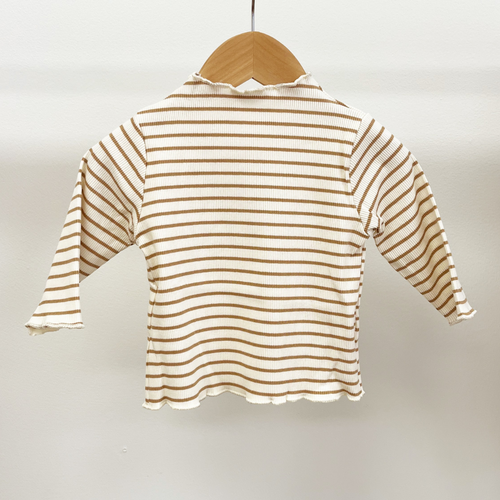 Mock Neck Shirt - Brown Stripe