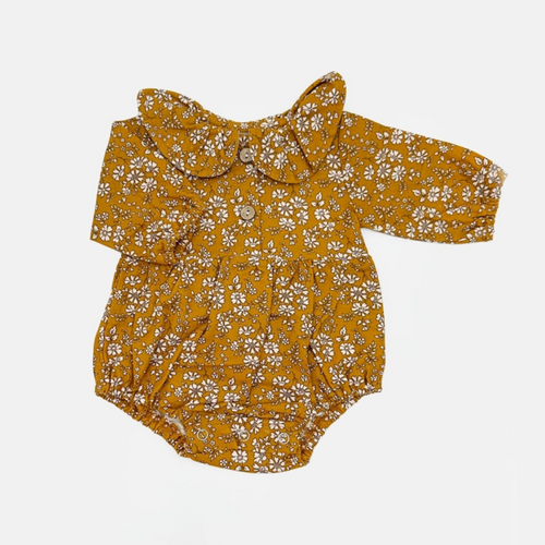 Vintage Inspired Bubble Romper - Mustard Floral