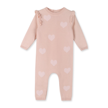Load image into Gallery viewer, Knit Baby Girl Jumpsuit - Blush and White Hearts