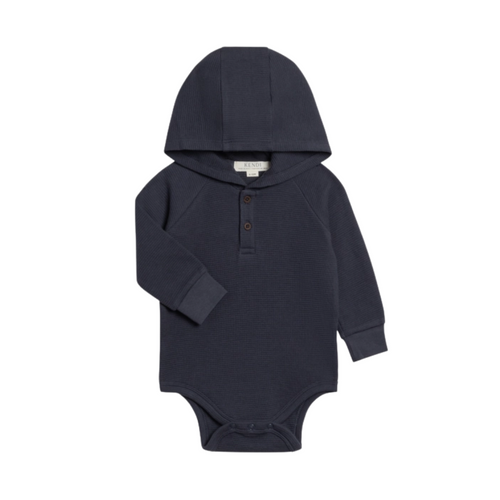Waffle Knit Hoodie Bodysuit - Navy