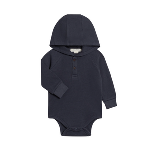 Waffle Knit Hoodie Bodysuit - Navy