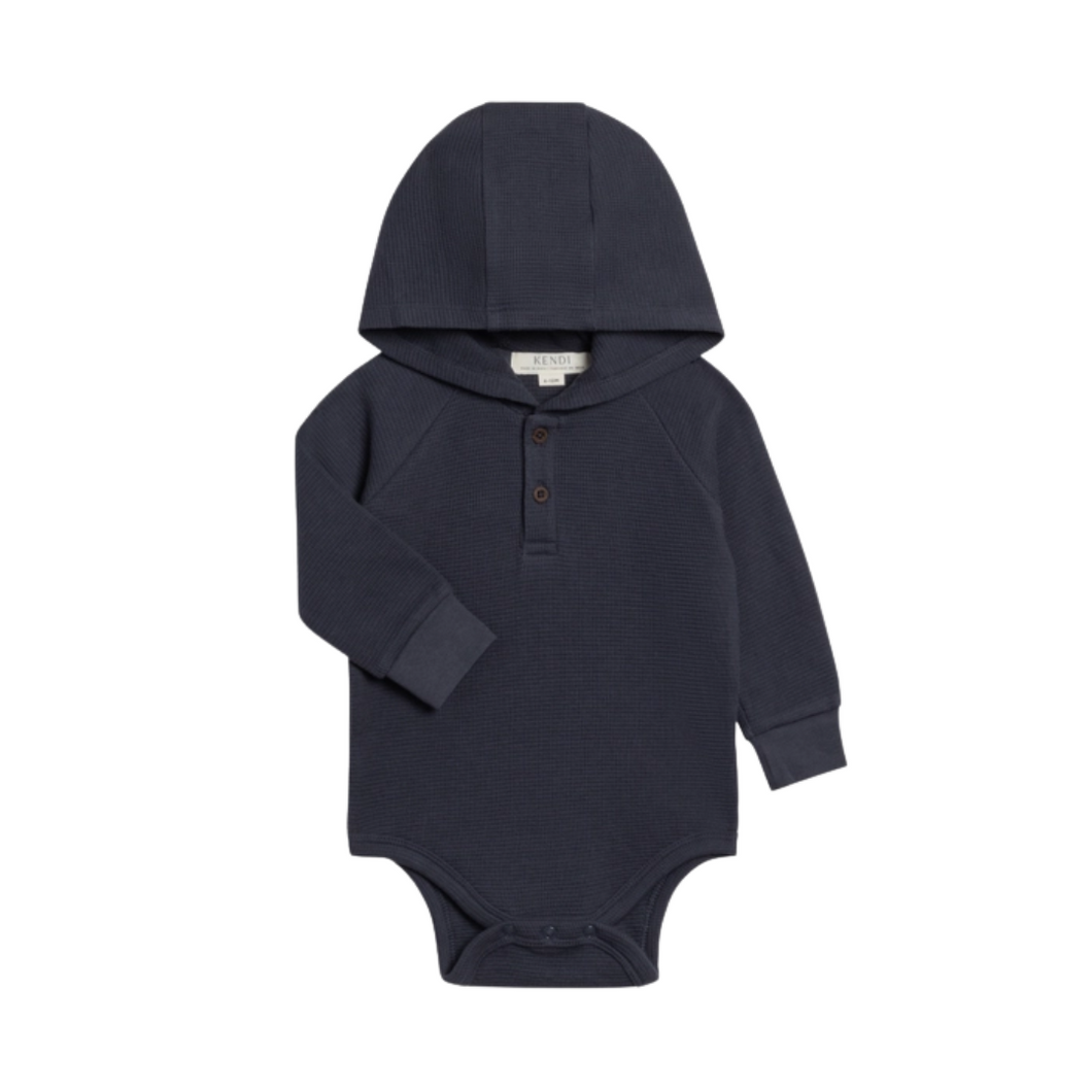 Waffle Knit Hoodie Bodysuit - Navy