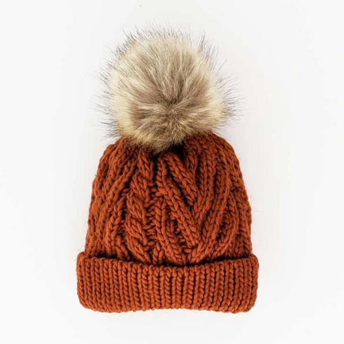 Knit Hat with Fur Pom Pom