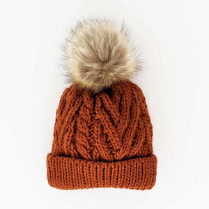 Knit Hat with Fur Pom Pom