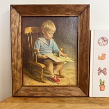 Load image into Gallery viewer, Vintage Framed Boy Reading Art - Preloved/Vintage