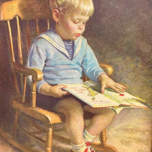 Load image into Gallery viewer, Vintage Framed Boy Reading Art - Preloved/Vintage