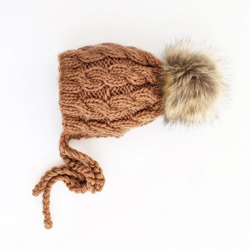 Cable Knit Hat with Tie