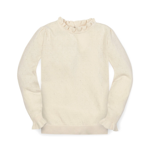 Organic Ruffle Edge Sweater - Ivory Dot