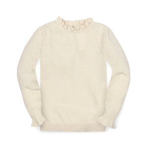 Organic Ruffle Edge Sweater - Ivory Dot