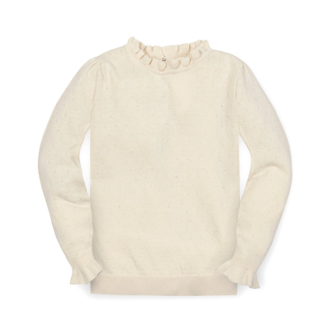 Organic Ruffle Edge Sweater - Ivory Dot