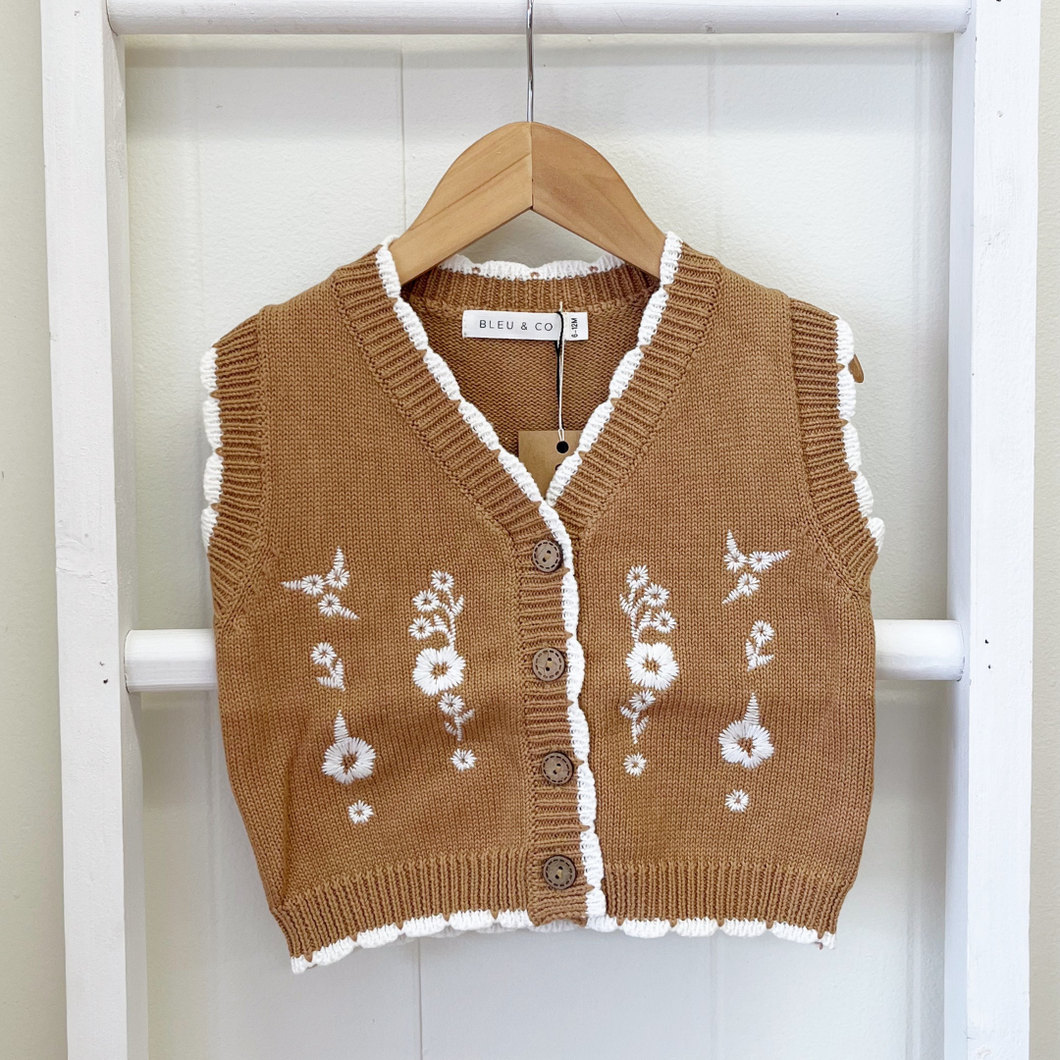 Sweater Vest with Floral Embroidery