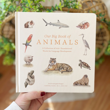 Load image into Gallery viewer, Book titled 'Our Big Book of Animals' held by a person with a blurred background