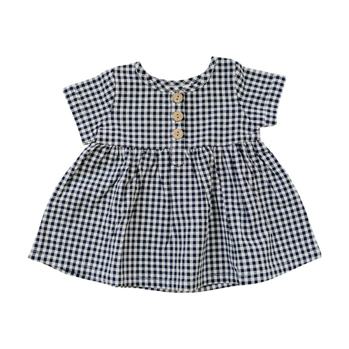 Gingham Linen Dress - Navy