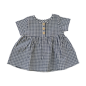 Gingham Linen Dress - Navy