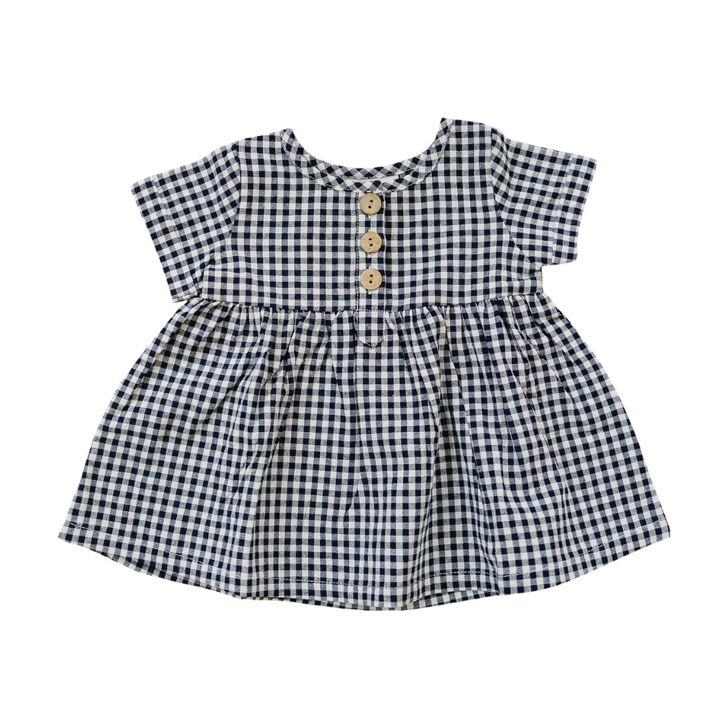 Gingham Linen Dress - Navy