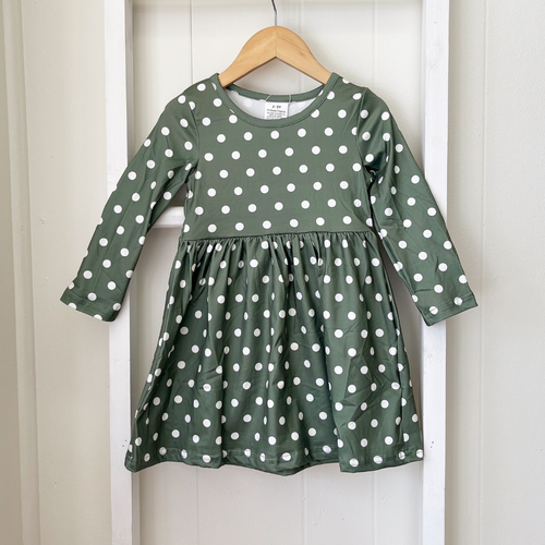 Swing Dress - Green and White Dots
