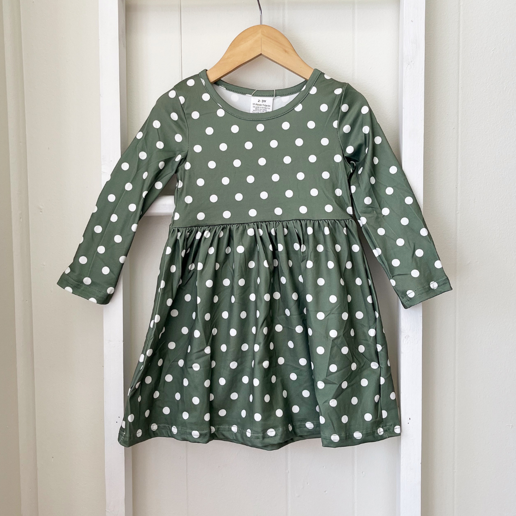 Swing Dress - Green and White Dots