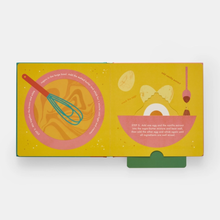 Load image into Gallery viewer, Colorful children's book with cooking-themed illustrations on a white background