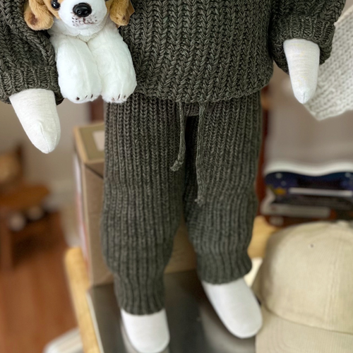 Chunky Knit Braided Pants - Olive