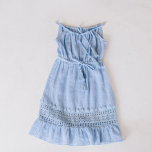Load image into Gallery viewer, Light blue dress with lace details on a white background