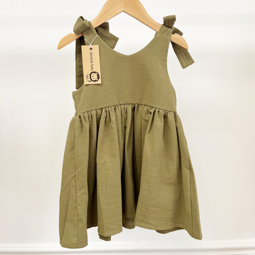 Simple Shoulder Tie Dress - Olive