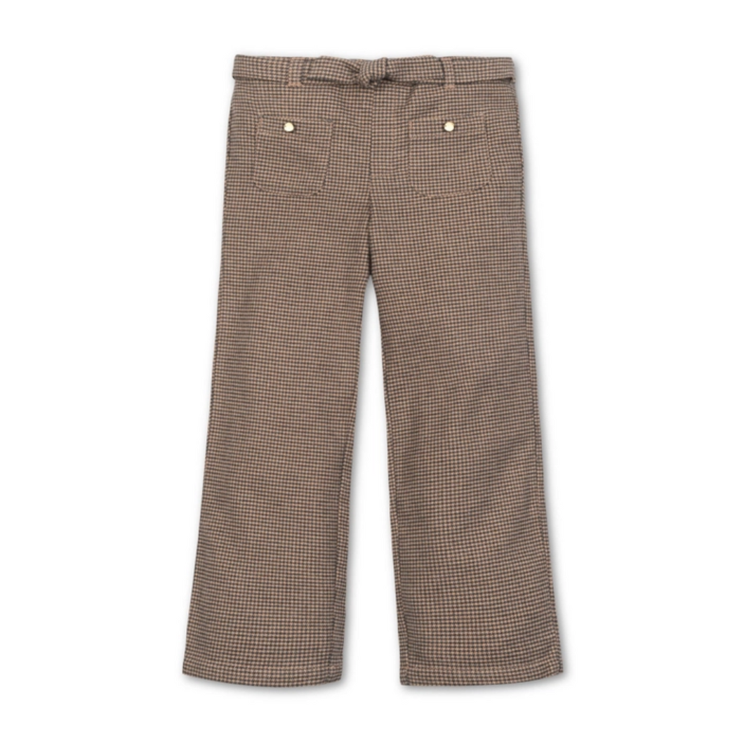 Wide Leg Dress Pant - Camel Houndstooth