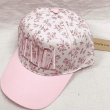Load image into Gallery viewer, Pink floral-patterned cap with pink brim on a light gray background