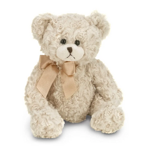 Stuffed Bear with gold satin ribbon at Gracie Lou | A Boutique For Littles