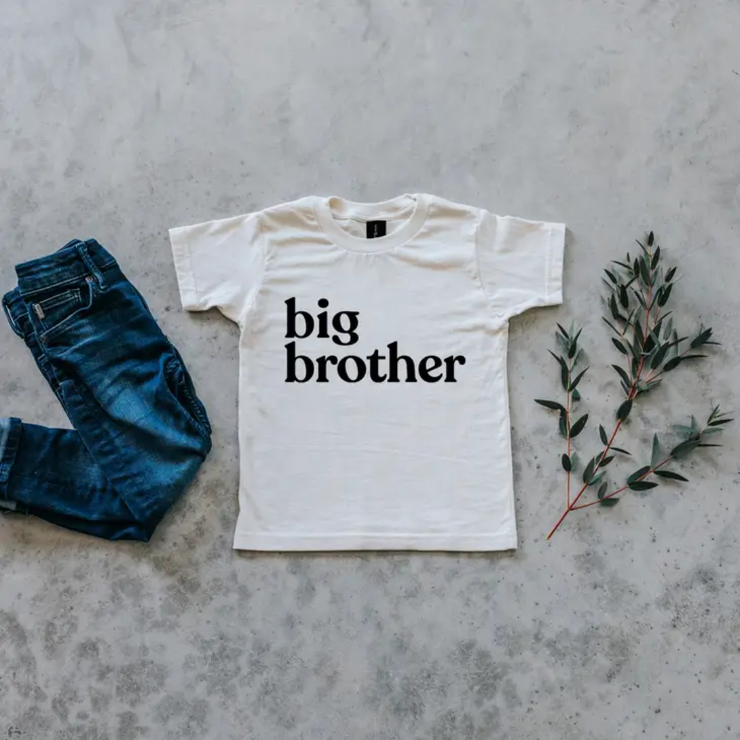 Big Brother, Short Sleeve Tee Shirt in cream with black letters at Gracie Lou | A Boutique For Littles