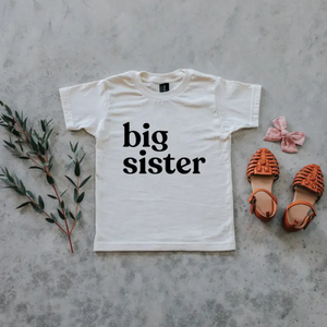 Big Sister Short Sleeve Tee Shirt in cream color with black letters at Gracie Lou | A Boutique For Littles