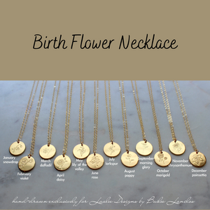 Birth Flower Pendant on a gold pendant with a gold chain at Gracie Lou | A Boutique For Littles