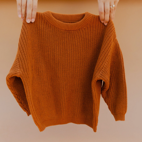 Chunky knit sweater, in the color rust, for baby and toddlers available at Gracie Lou | A Boutique For Littles