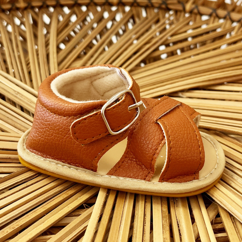 Cross Strap Sandal - Soft Sole - Brown