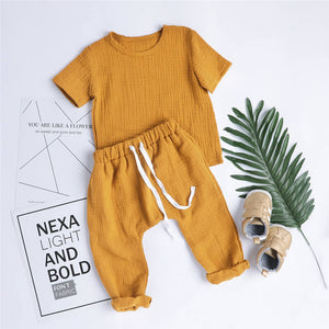 Short Sleeve and Pants - Linen Style Set - Ginger