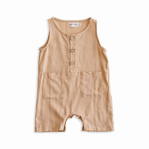 Linen Romper - Cropped Sleeveless - Oatmeal