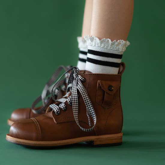 Midi Socks - Black Stripe and Lace