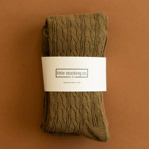 Cable knit tights in the color olive at Gracie Lou | A Boutique For Littles