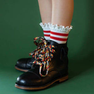 Midi Socks - Red Stripe and Lace
