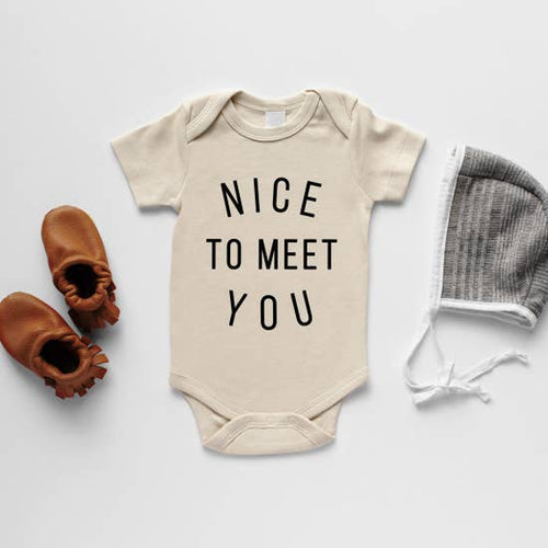 Nice To Meet You Baby Bodysuit, natural color at Gracie Lou | A Boutique For Littles
