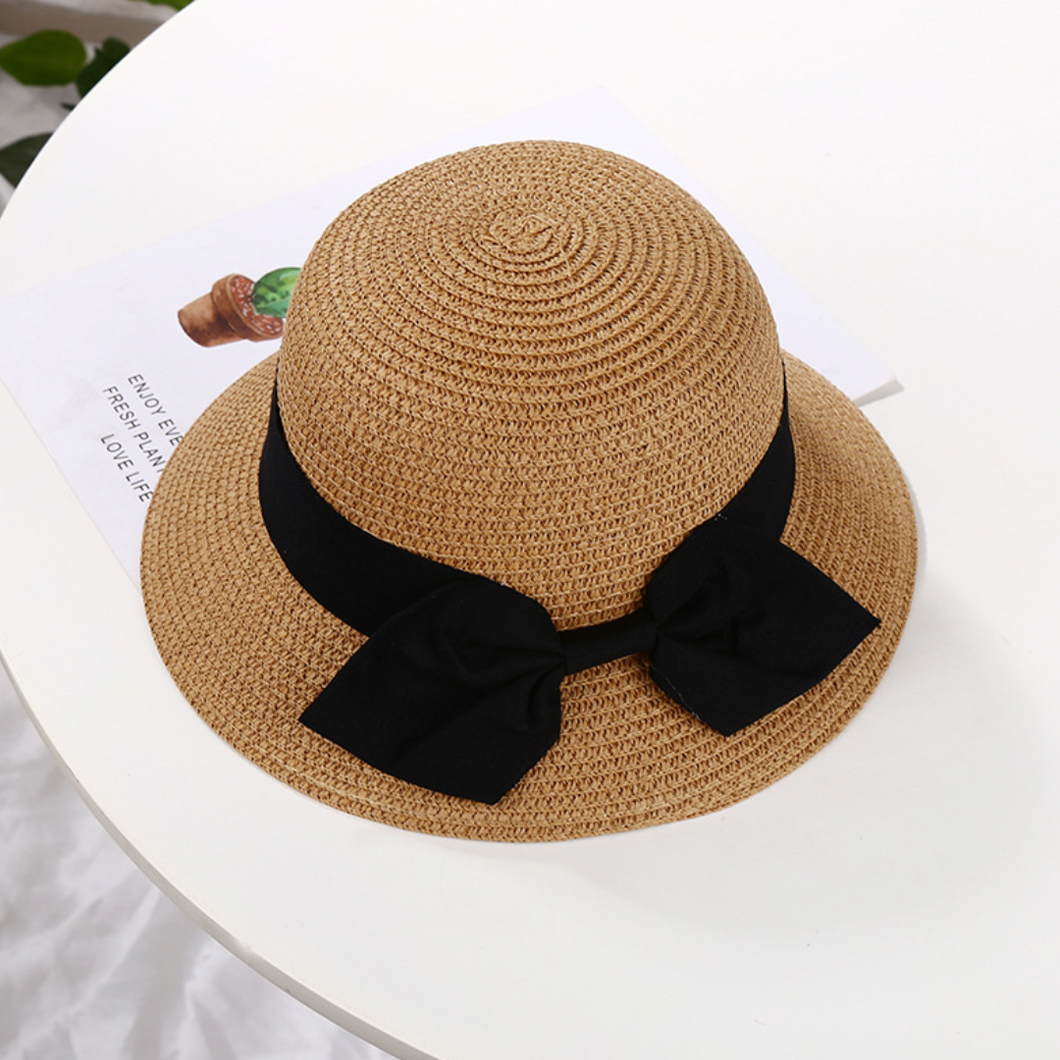 Straw Hat with Black Bow - Coffee
