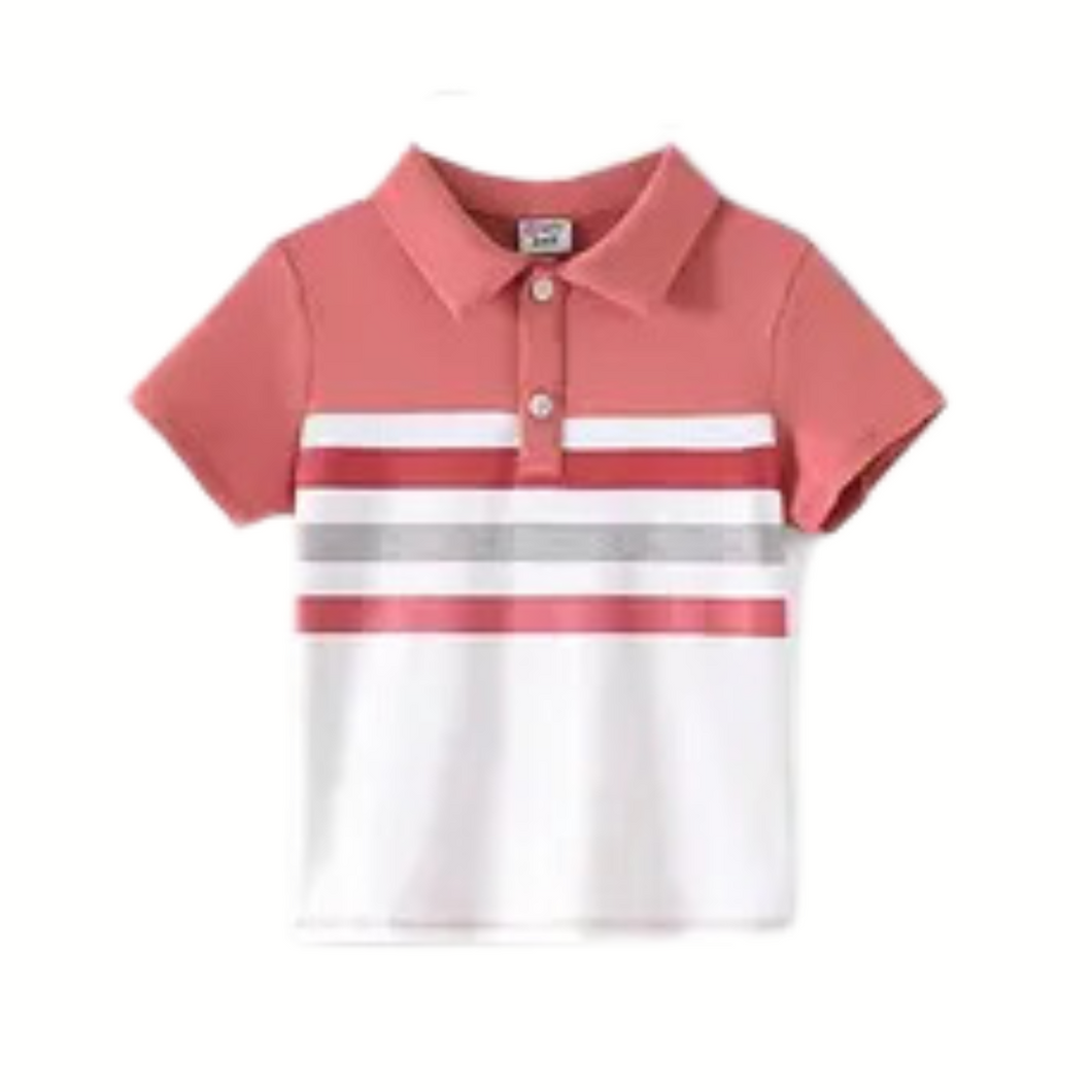 Striped Polo Shirt - Rose - Toddler